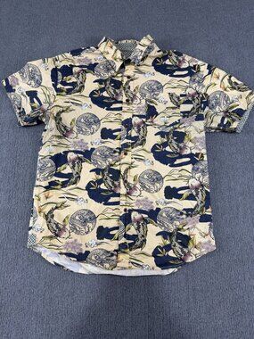 Eighth Avenue Mens Koi Fish Print Short Sleeve Button-Up Shirt L